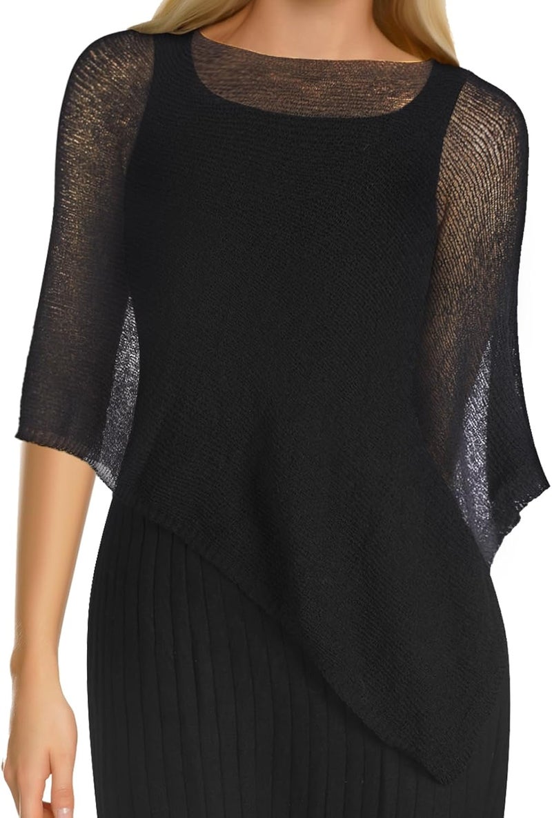 Jamntower 1 Pcs Women Sheer Poncho Shrug Summer Sheer Blouse Top Lightweight Poncho Sheer Bolero for Formal Evening Dress - Image 1